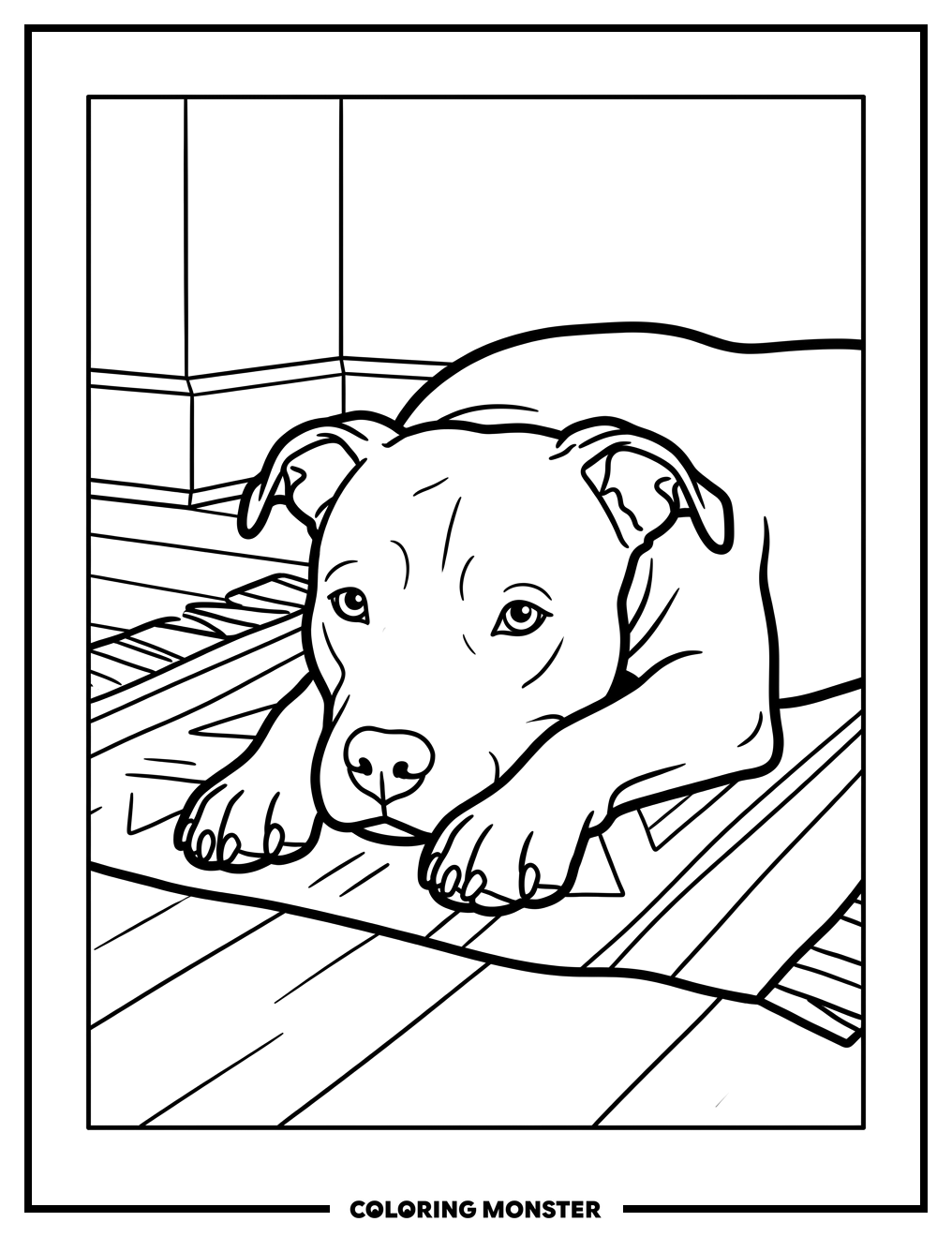Pitbull Resting on Rug Coloring Page