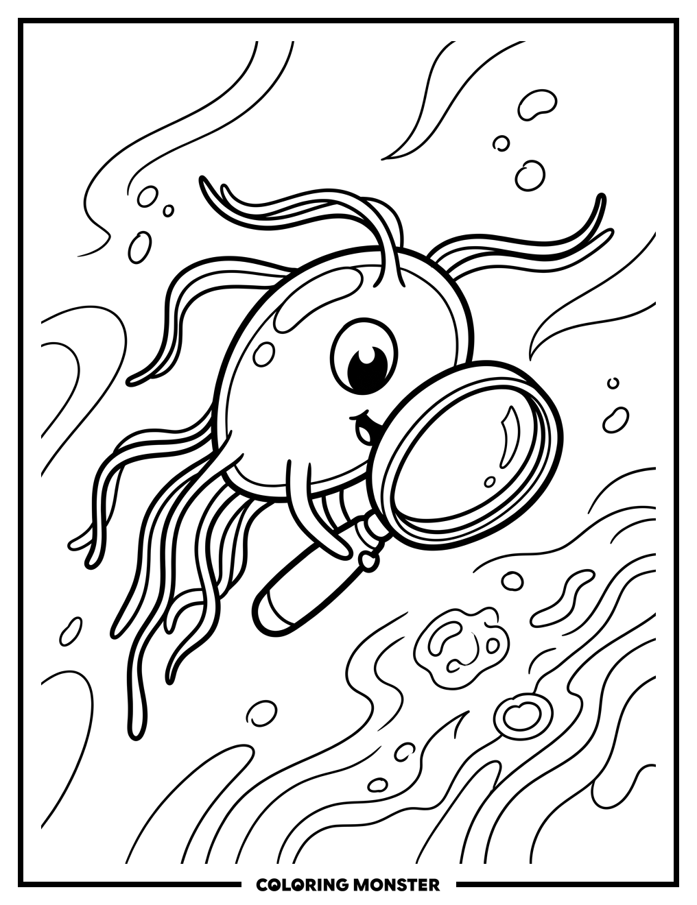 Plankton Studying Under Magnifying Glass Coloring Page