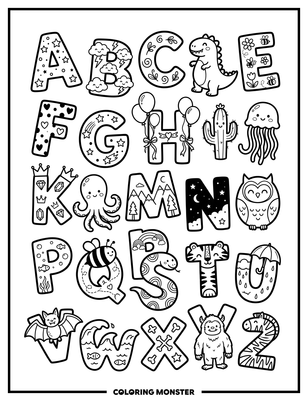 Playful Alphabet Letters Coloring Page