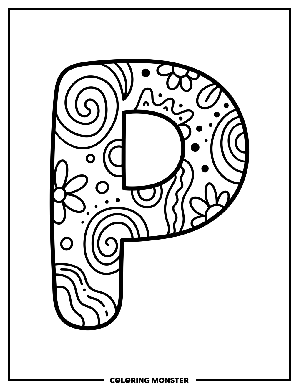 Playful Capital Letter P Coloring Page