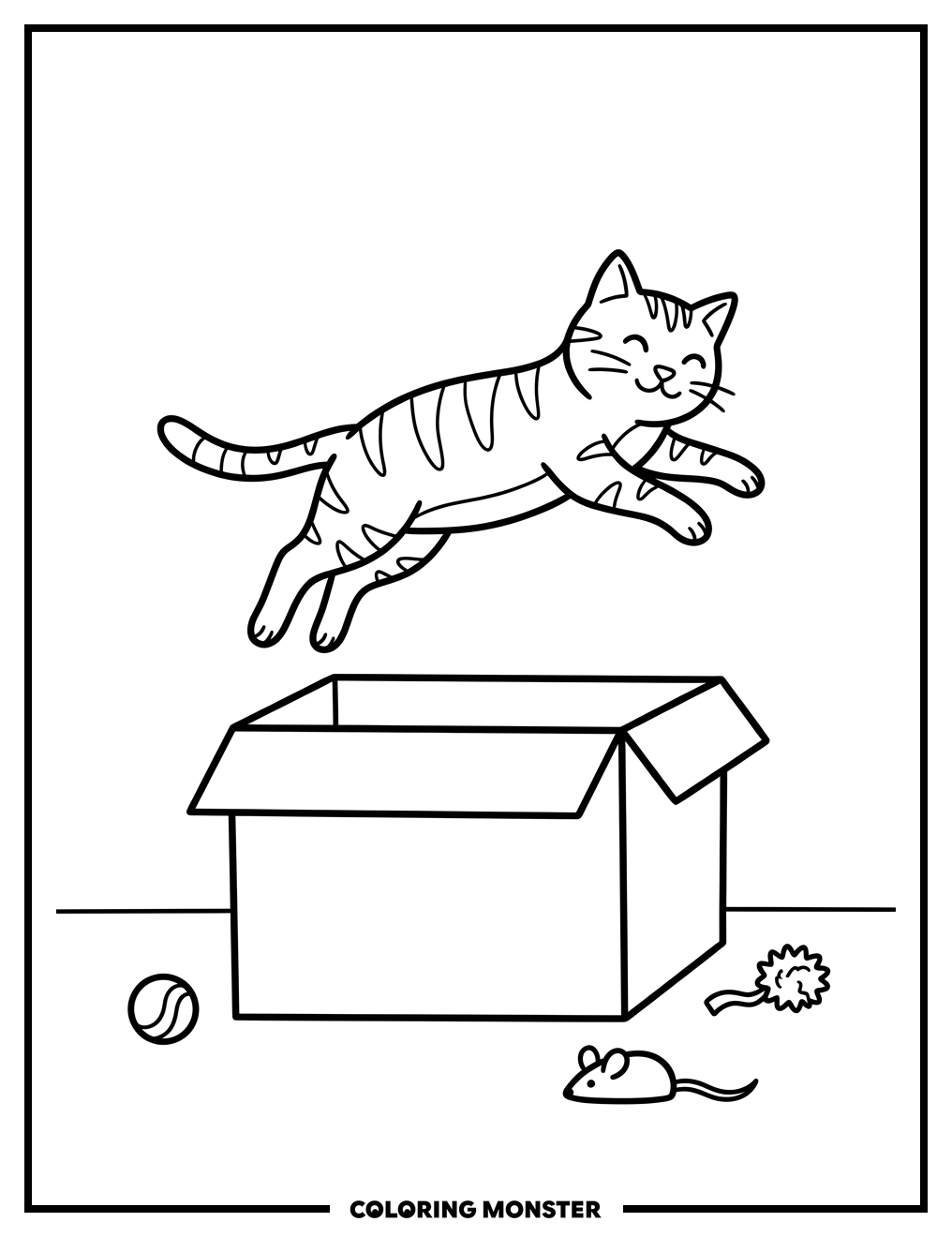 Playful Cat Leaping Over Box Coloring Page