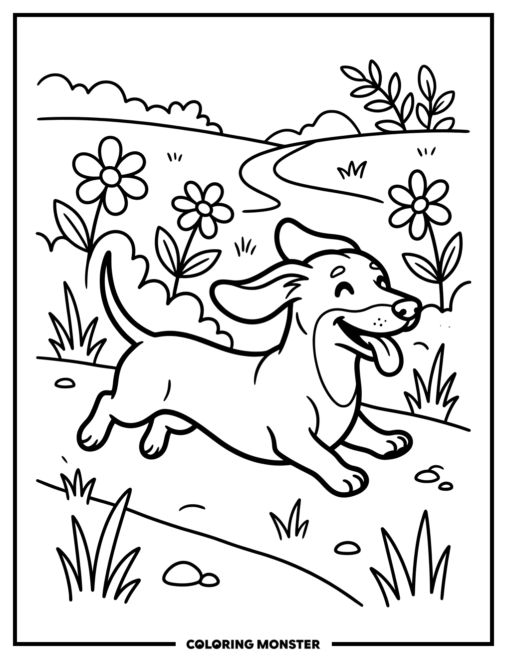 Playful Dachshund in Park Coloring Page