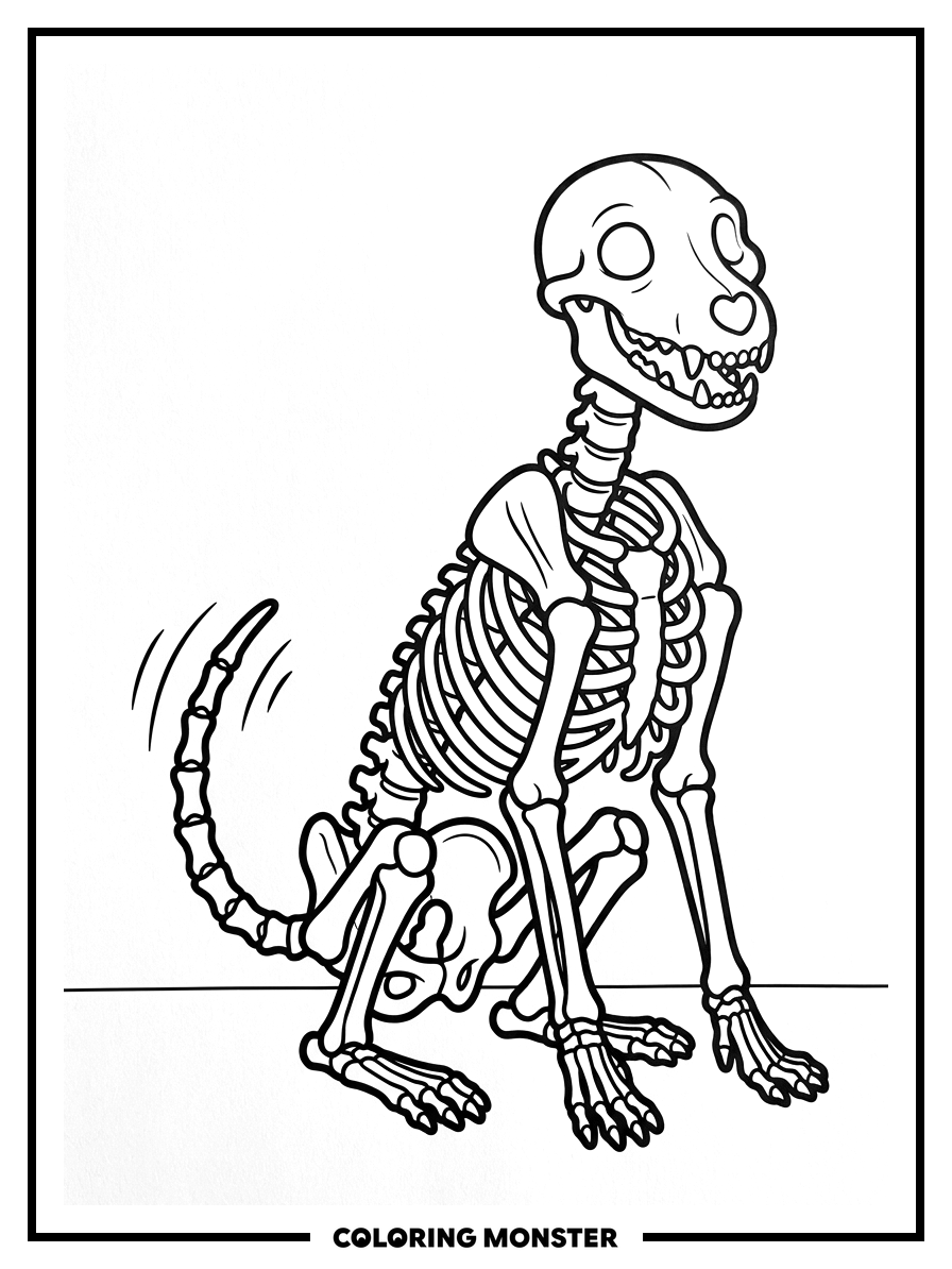 Playful Dog Skeleton Sitting Coloring Page
