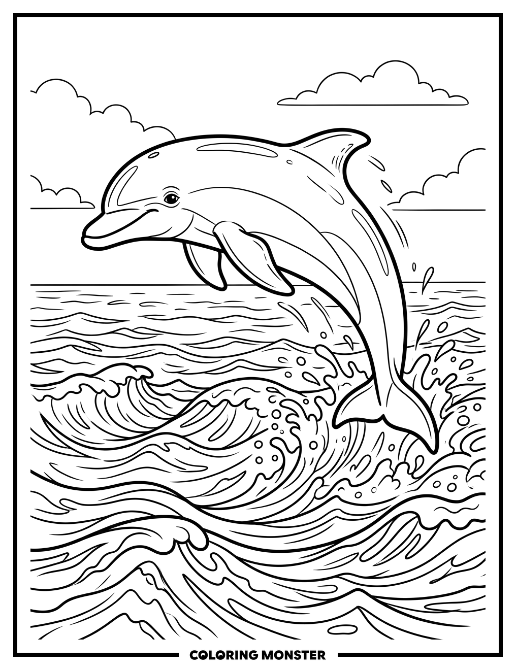 Playful Dolphin Leaping From Water Coloring Page