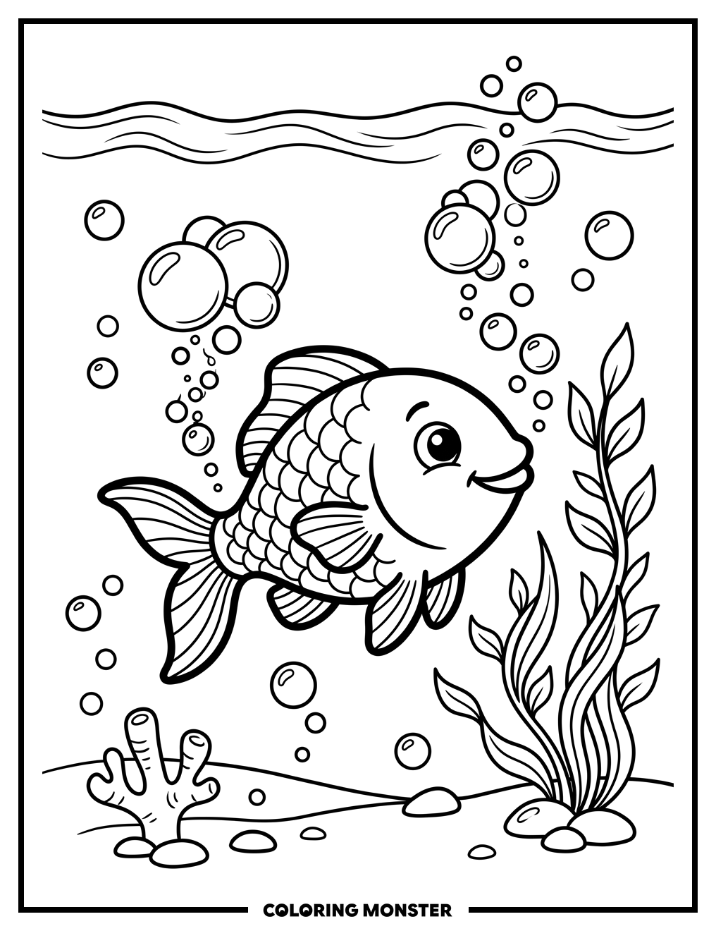 Playful Fish in Bubbling Water Coloring Page