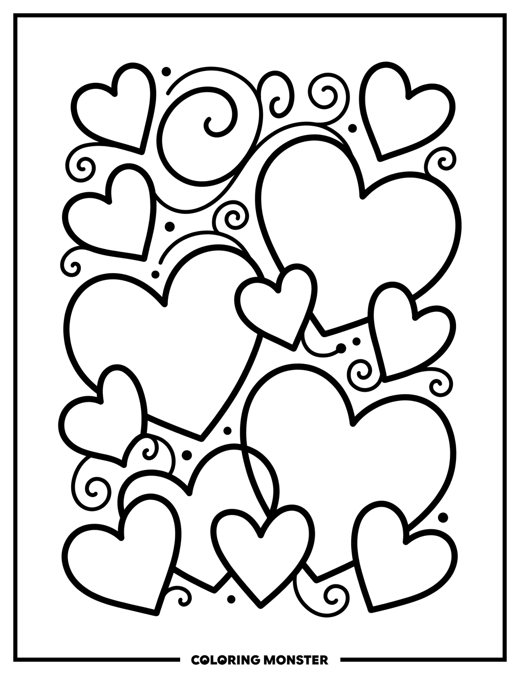 Playful Hearts Pattern Coloring Page
