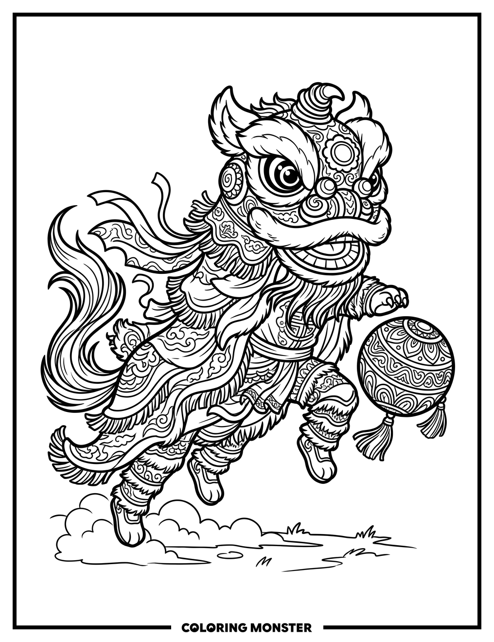 Playful Lion Dance Costume Coloring Page