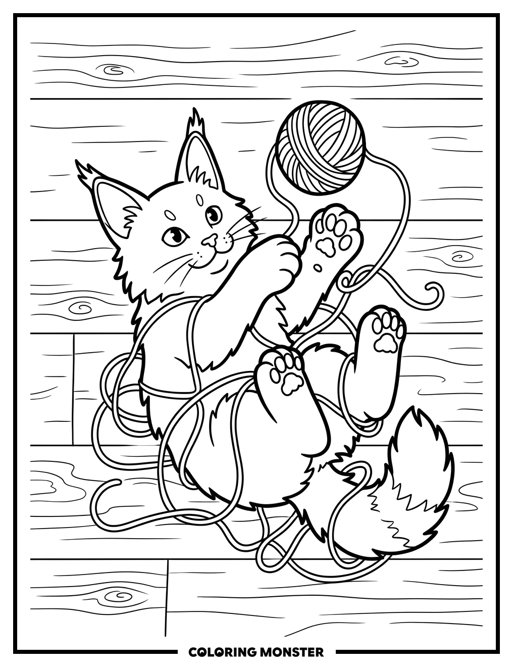 Playful Maine Coon Kitten with Yarn Coloring Page
