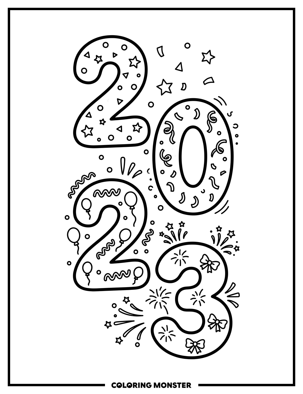 Playful Number 2023 Coloring Page