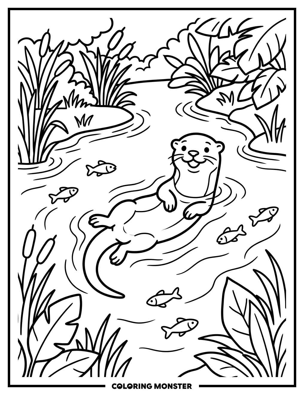 Playful Otter Swimming in River Coloring Page