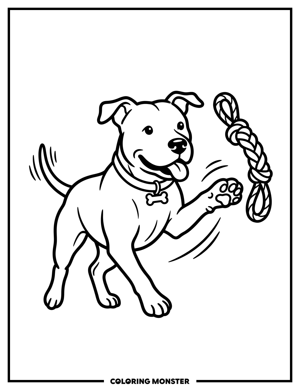 Playful Pitbull Reaching for Toy Coloring Page