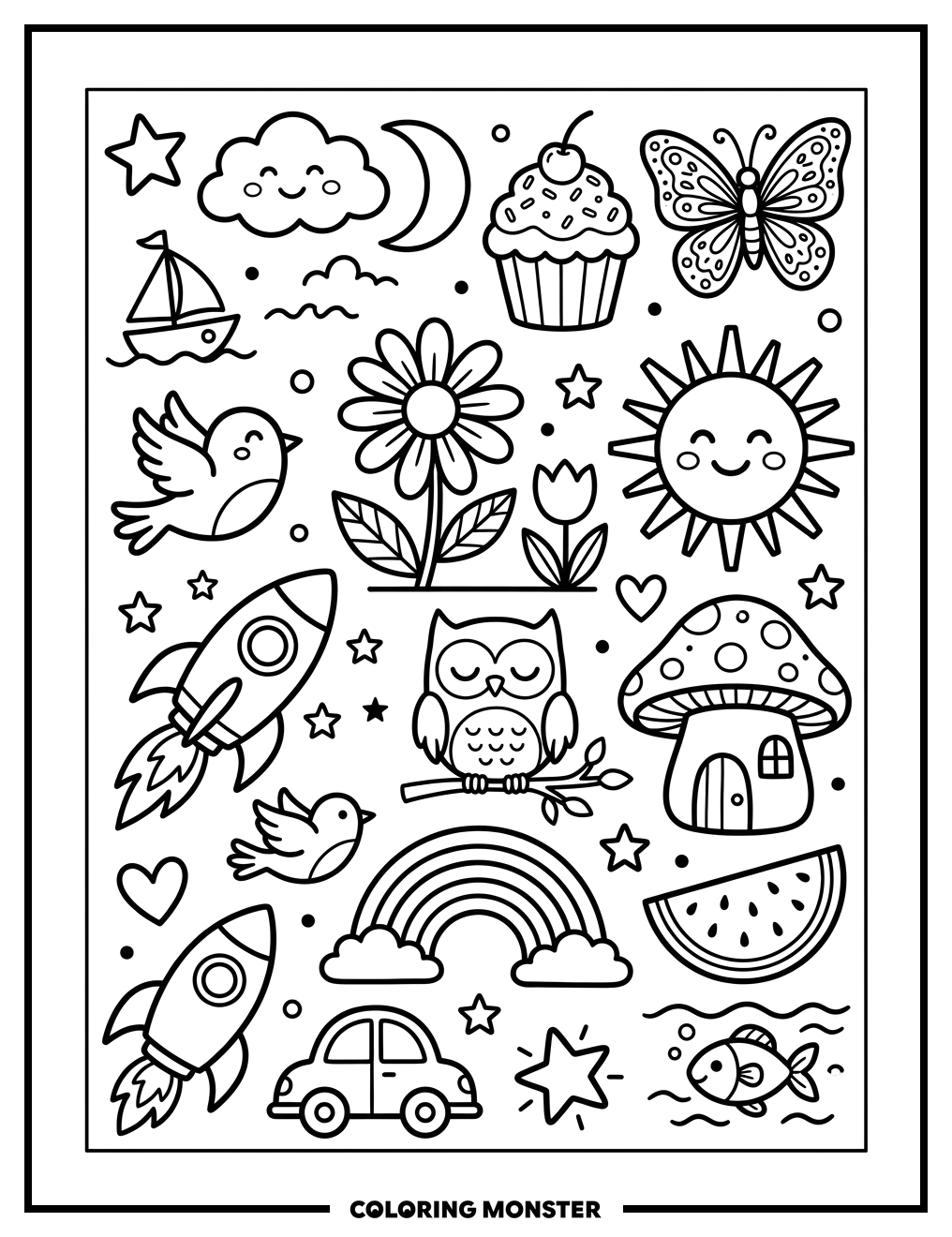 Playful Shapes and Objects Galore Coloring Page
