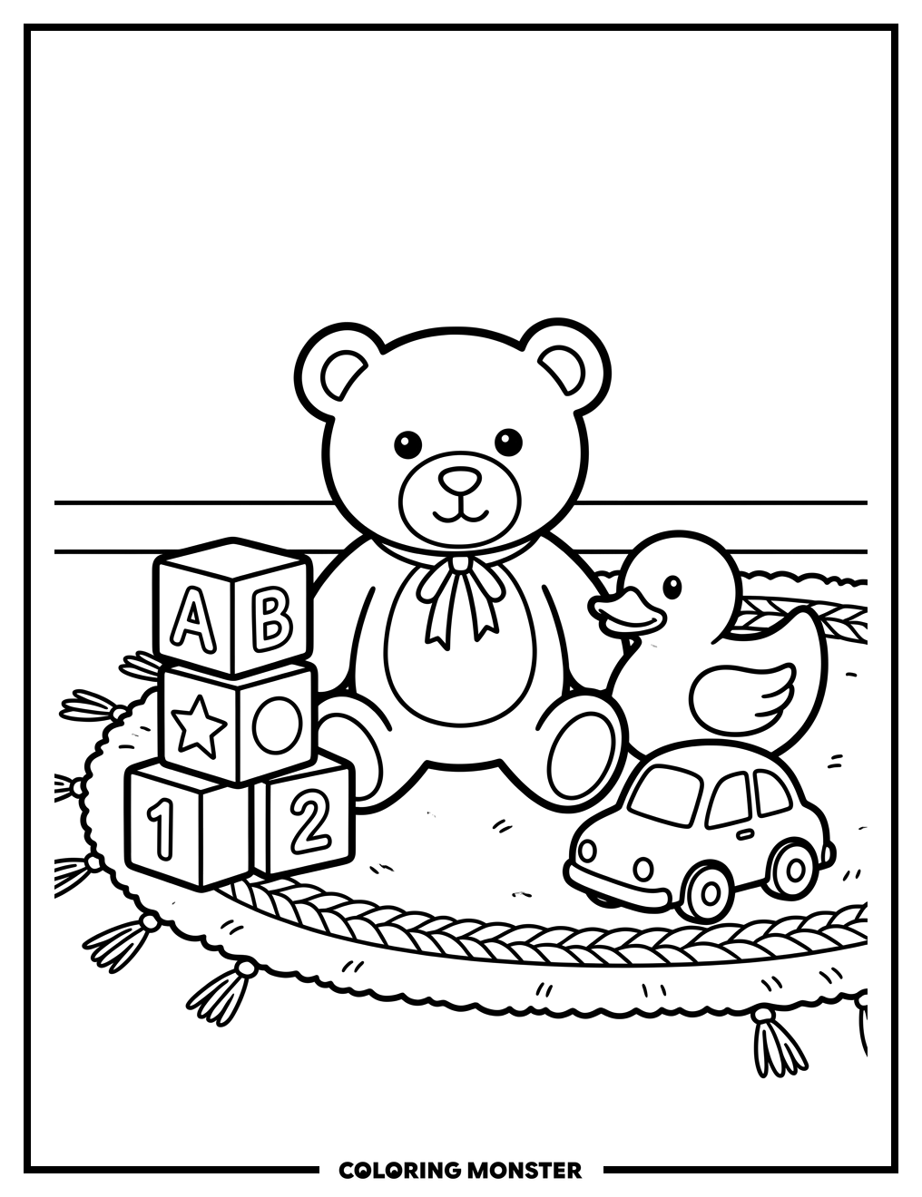 Playful Toys on a Rug Coloring Page