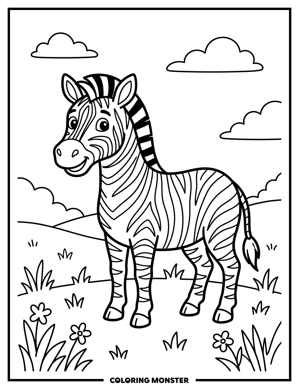 Playful Zebra in Grassy Field Coloring Page