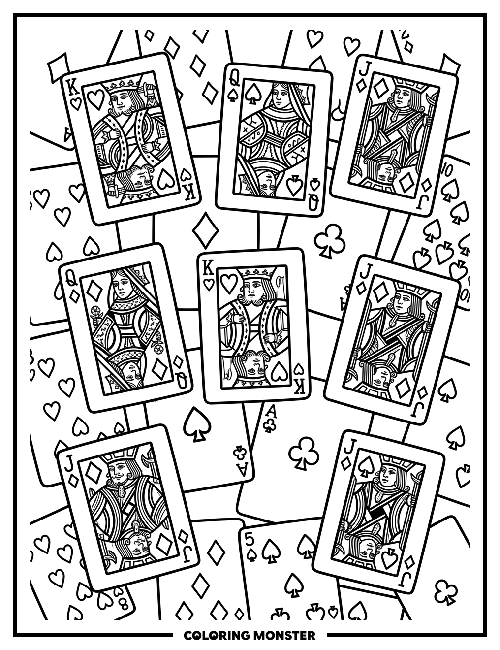 Playing Cards Flat Lay Coloring Page