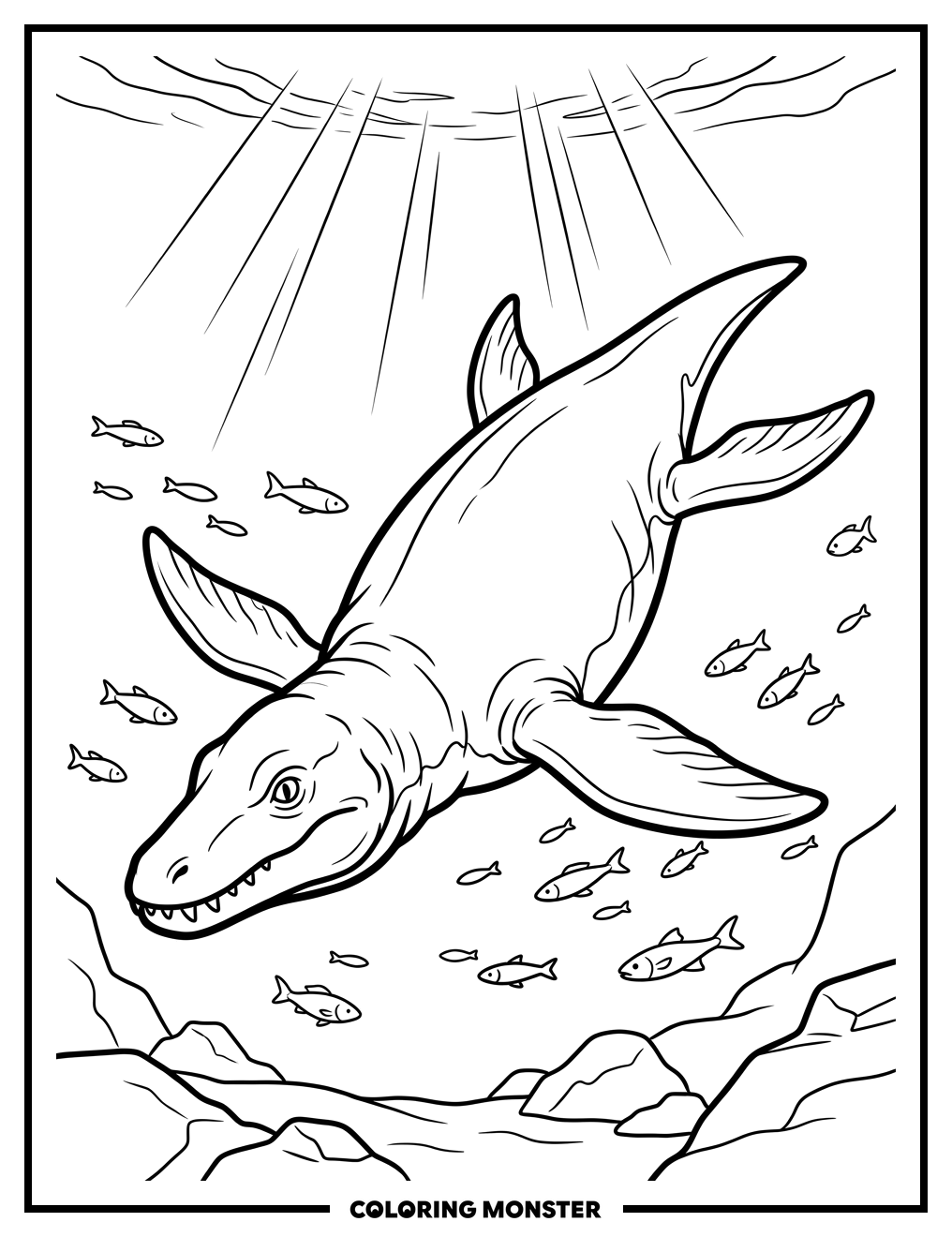 Pliosaurus in Deep Blue Ocean Coloring Page
