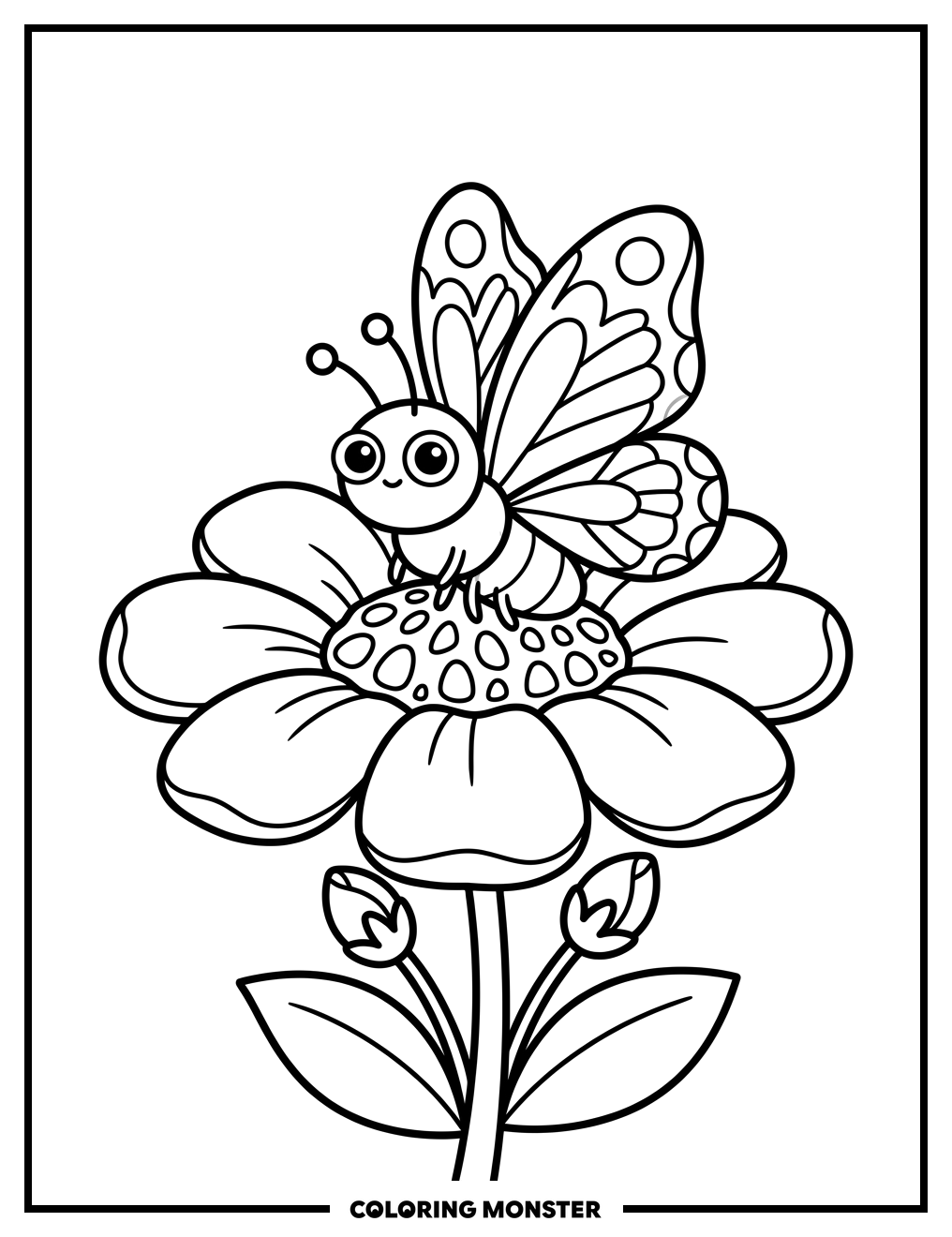 Plump Butterfly on a Flower Coloring Page