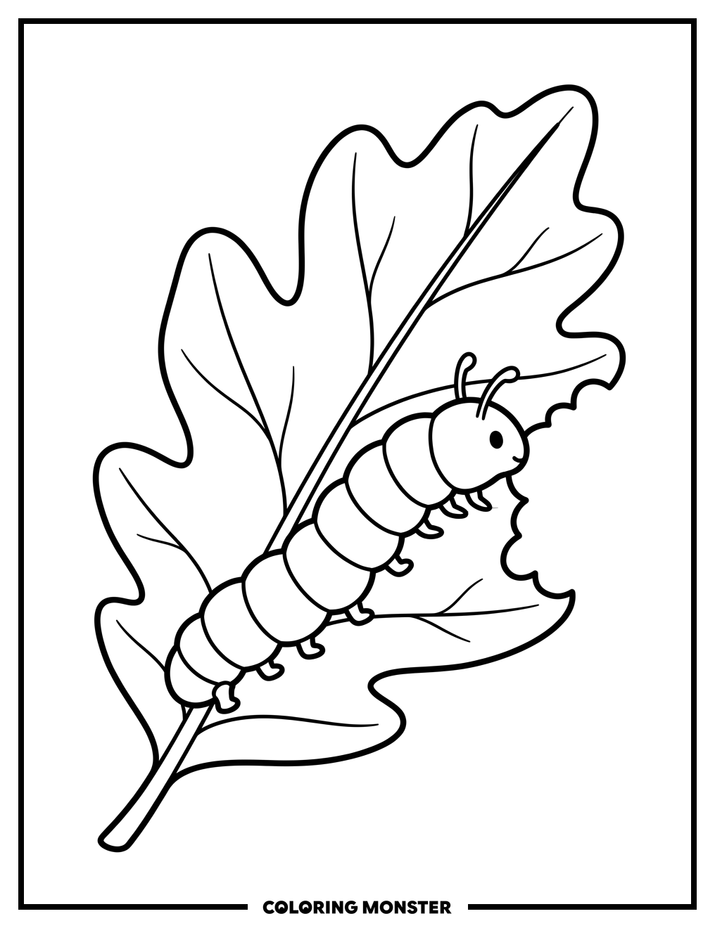 Plump Caterpillar Eating a Leaf Coloring Page