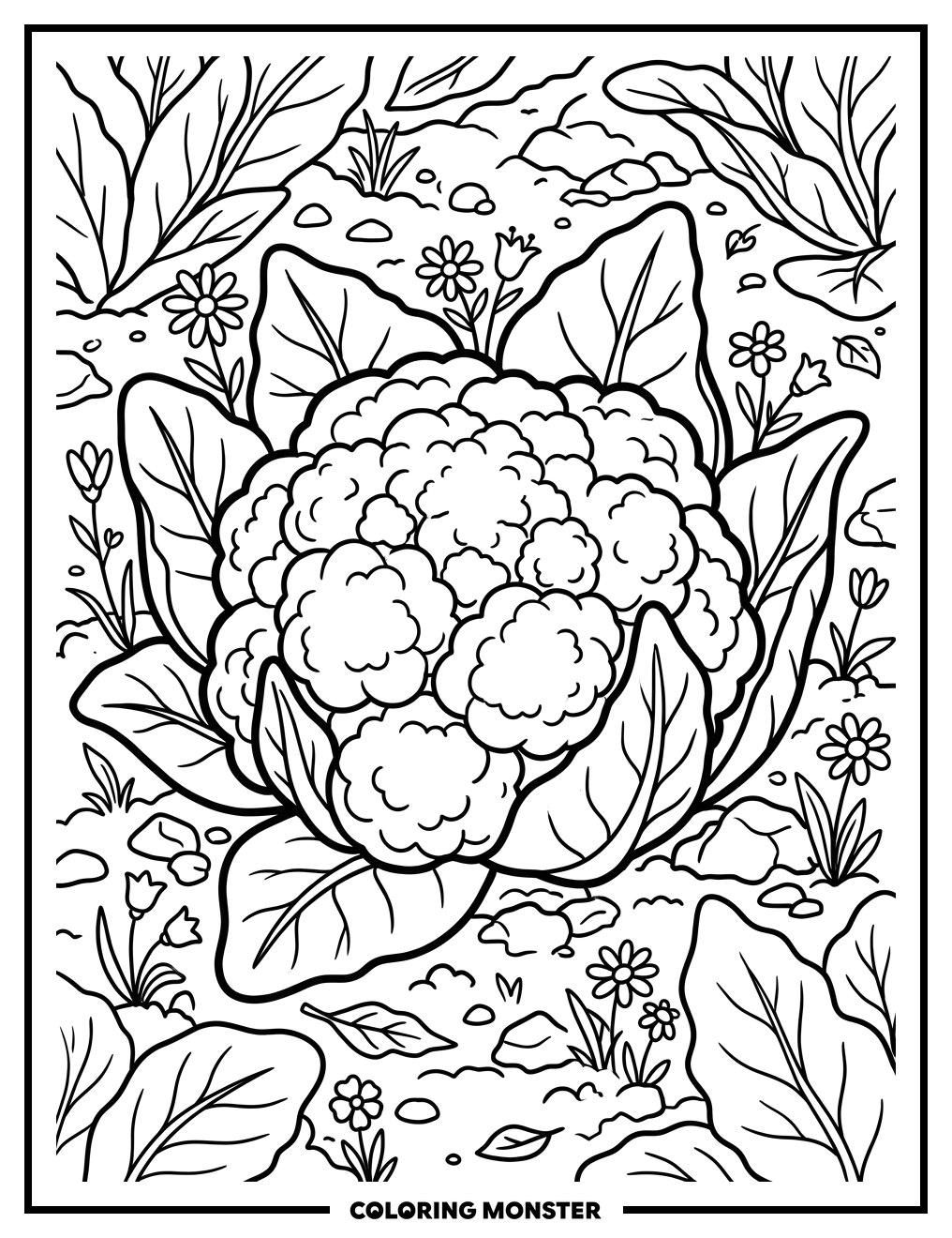 Plump Cauliflower in Garden Coloring Page
