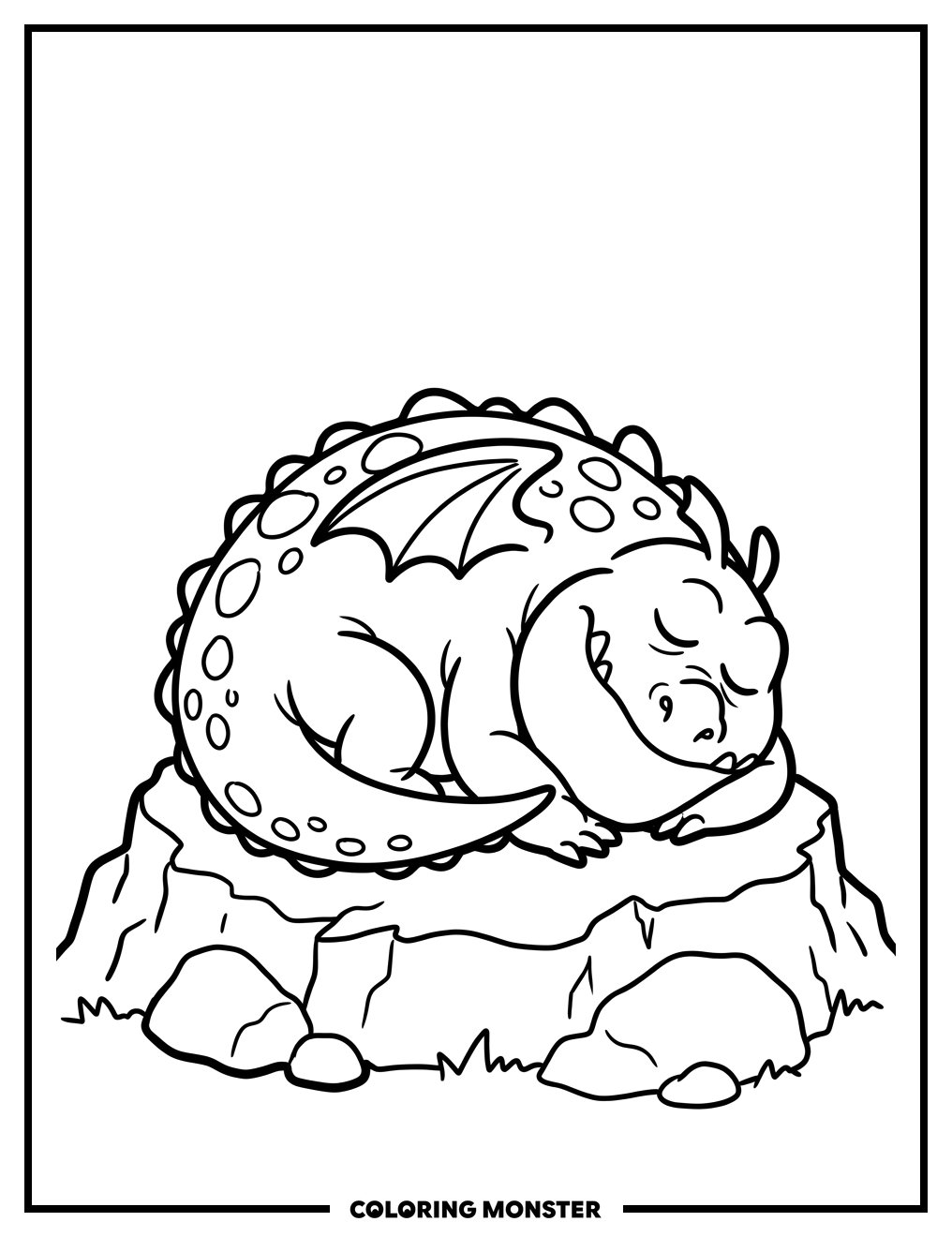 Plump Gronckle Sleeping on Rocks Coloring Page