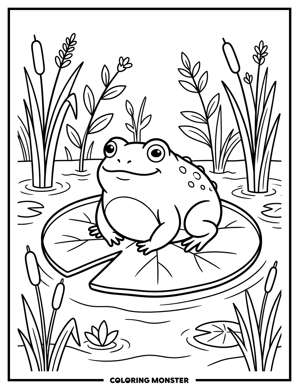 Plump Toad on Lily Pad Coloring Page