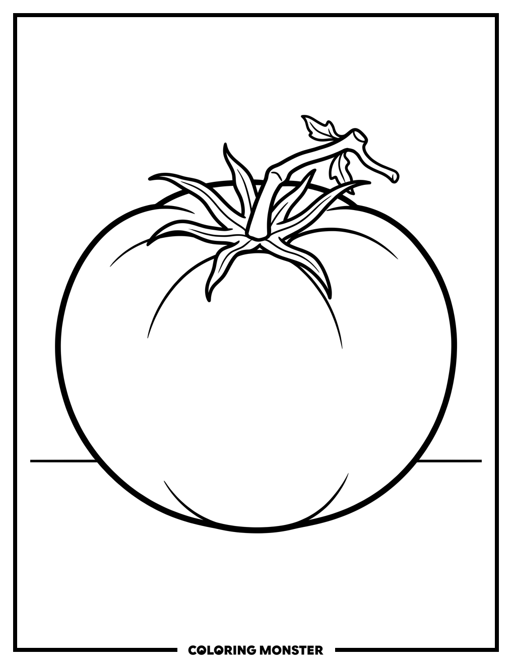 Plump Tomato with Leaves Coloring Page