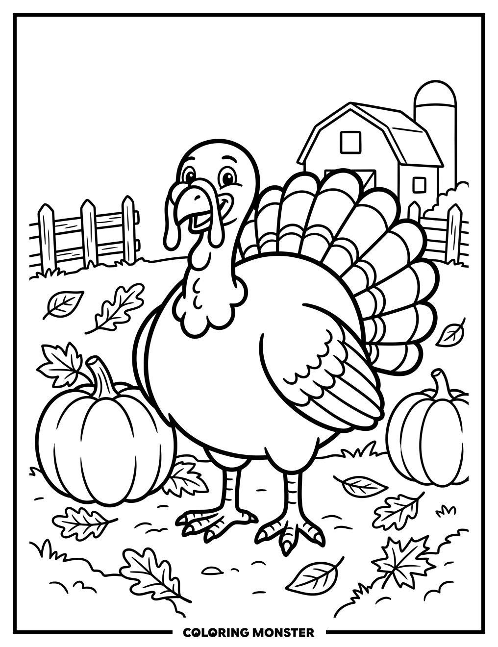 Plump Turkey in Farmyard Coloring Page
