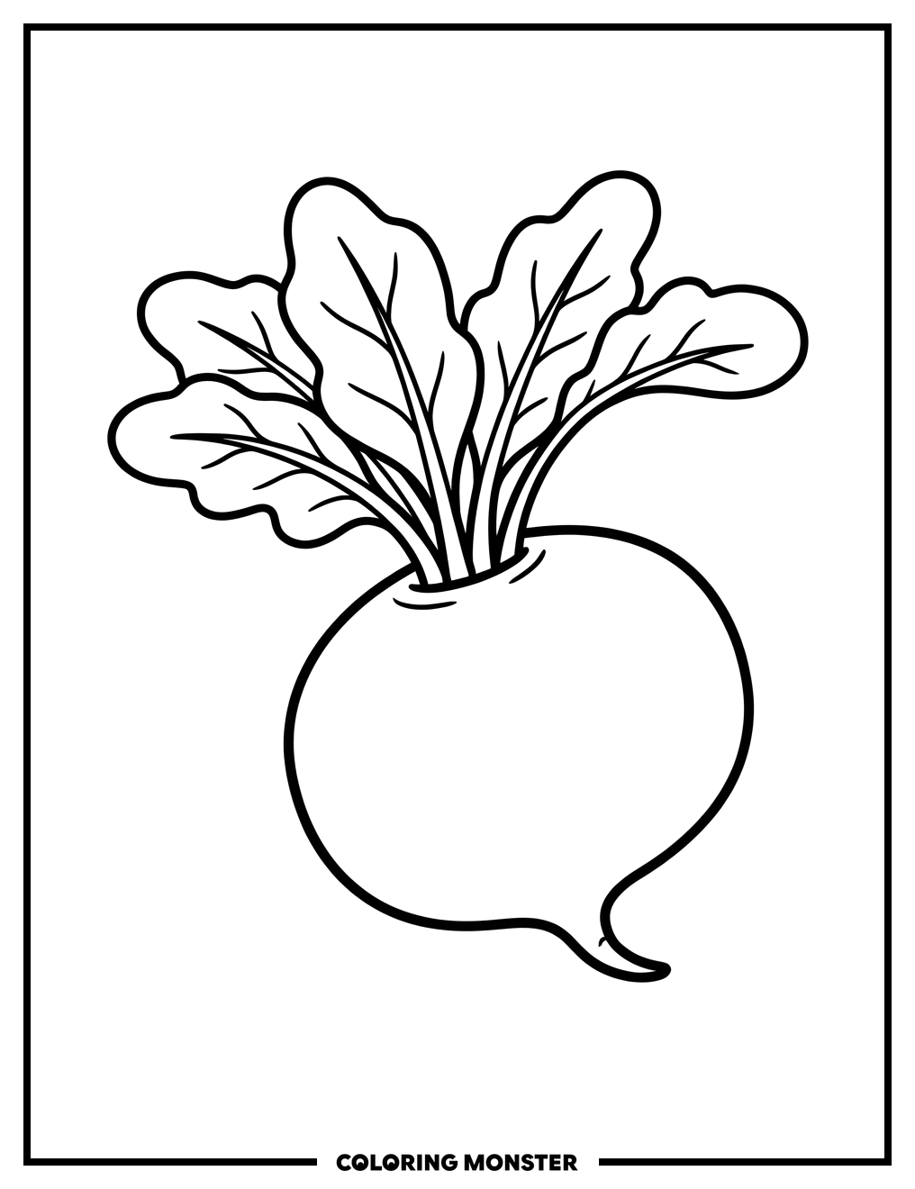 Plump Turnip With Green Leaves Coloring Page