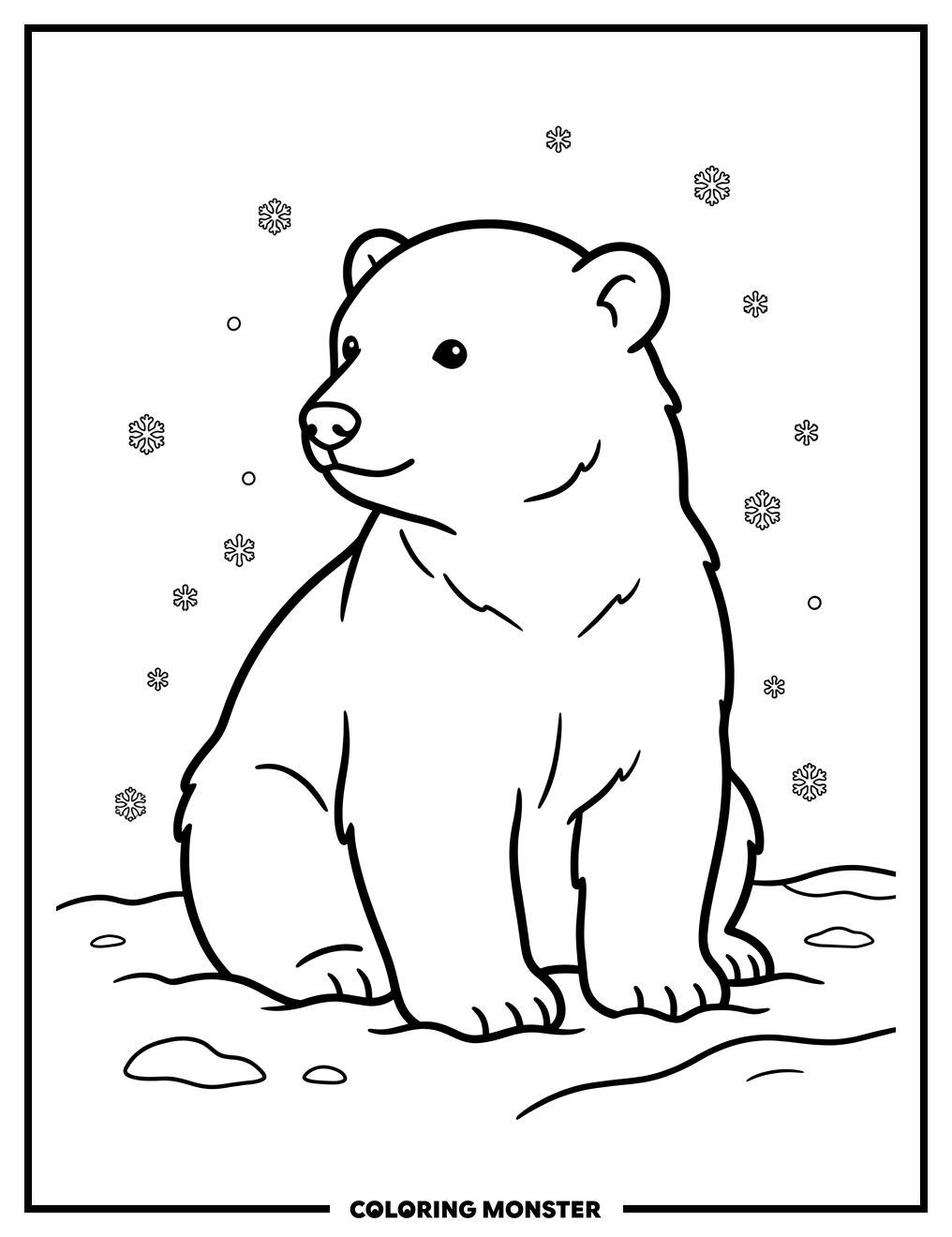 Polar Bear Cub in Snow Coloring Page
