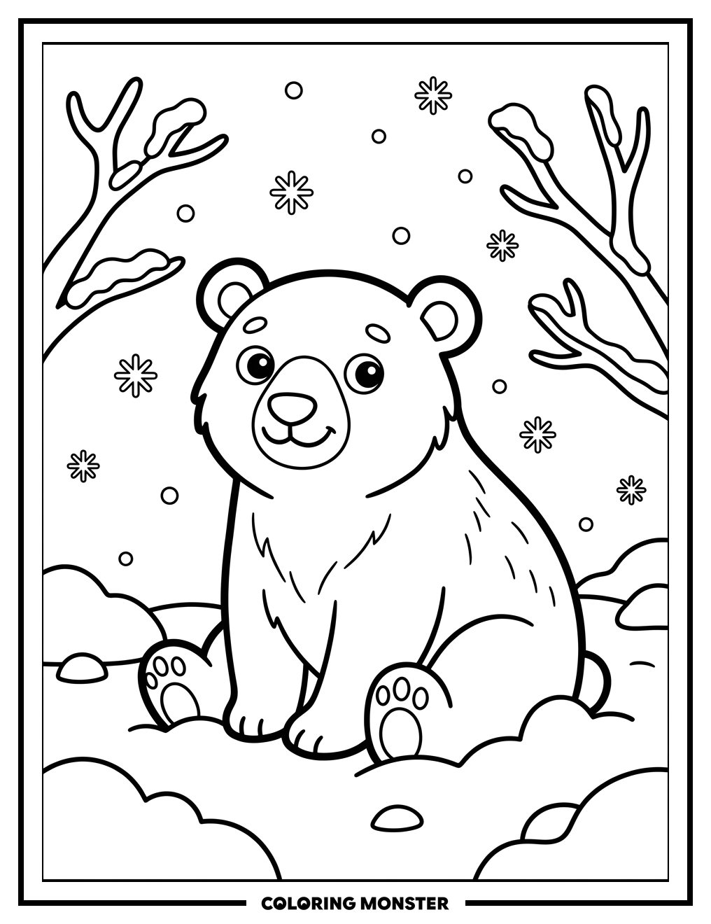 Polar Bear in Snow Coloring Page