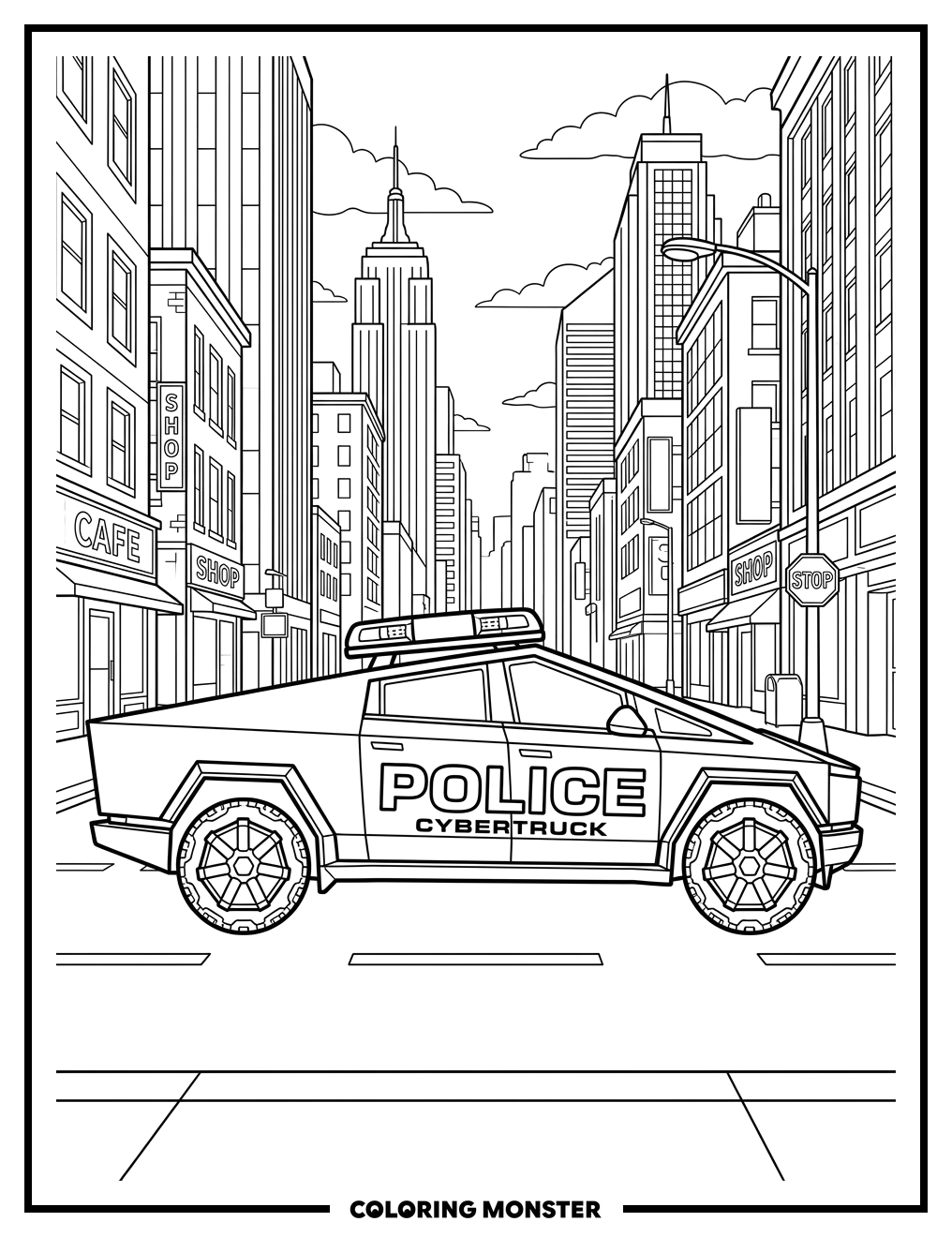 Police Cybertruck on City Street