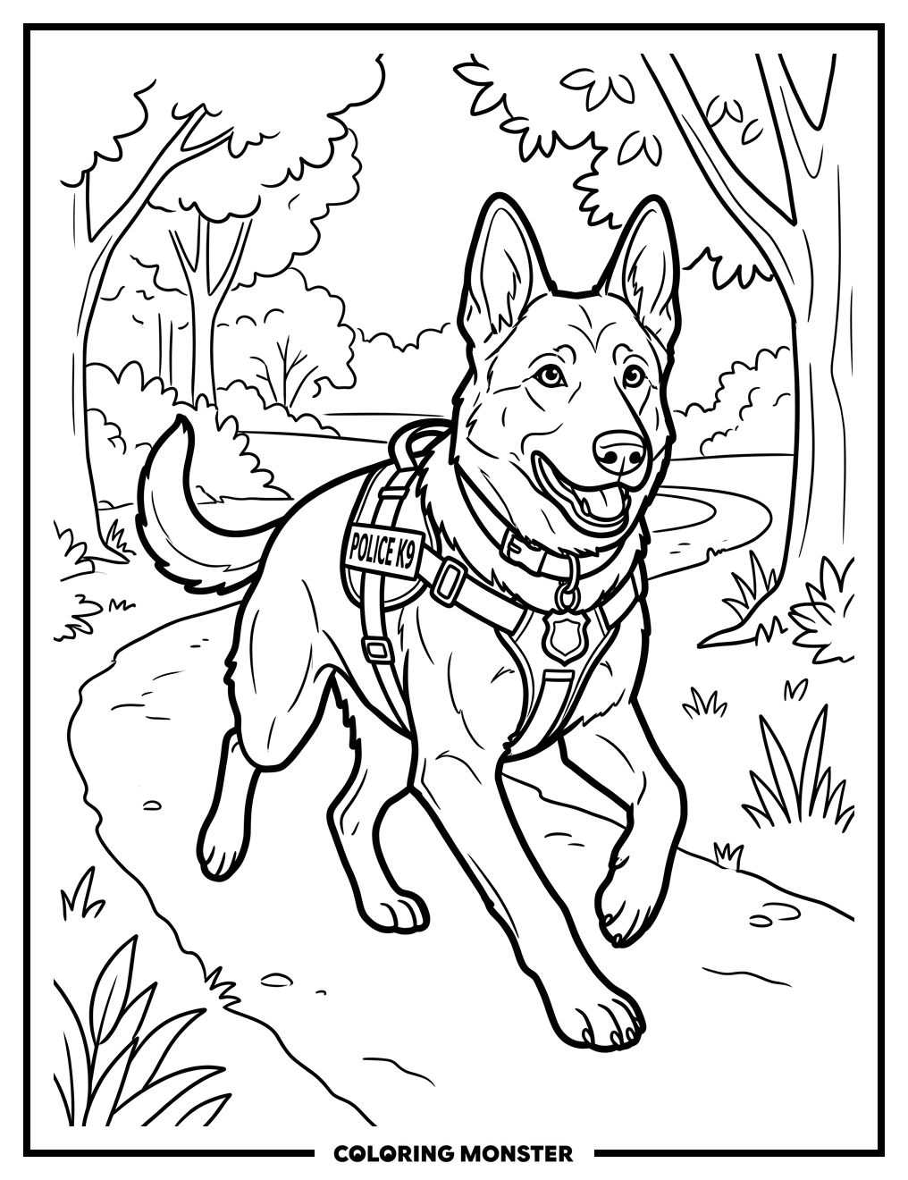 Police Dog Running Coloring Page