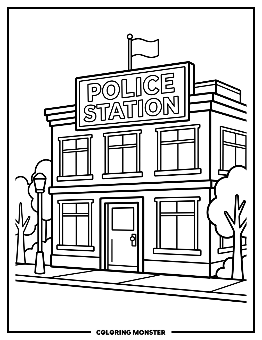 Police Station Building Coloring Page