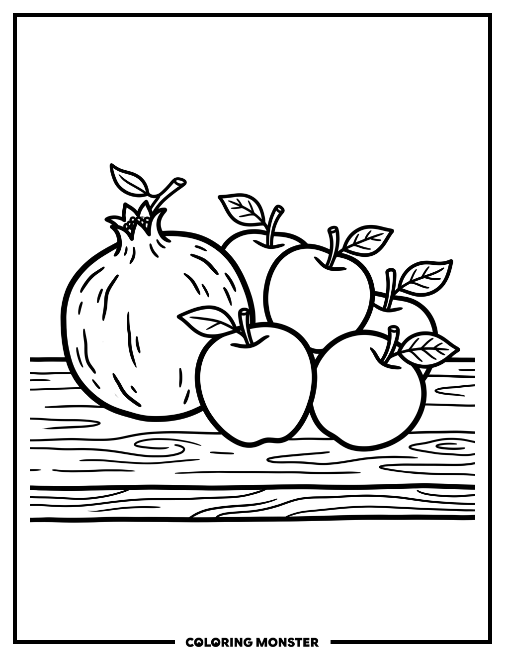 Pomegranate and Apples Still Life Coloring Page