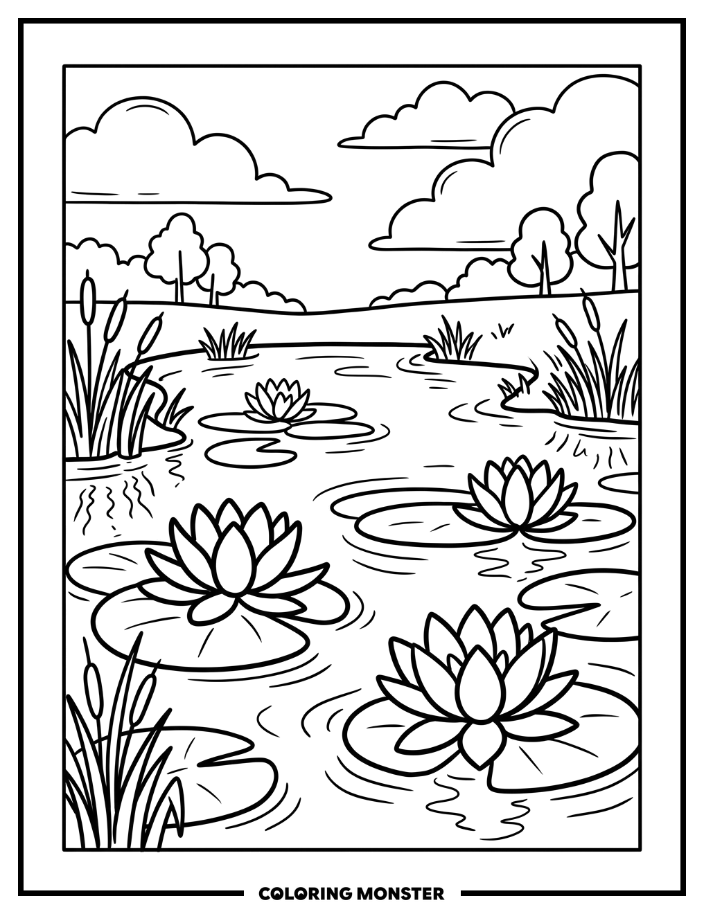 Pond With Water Lilies Coloring Page