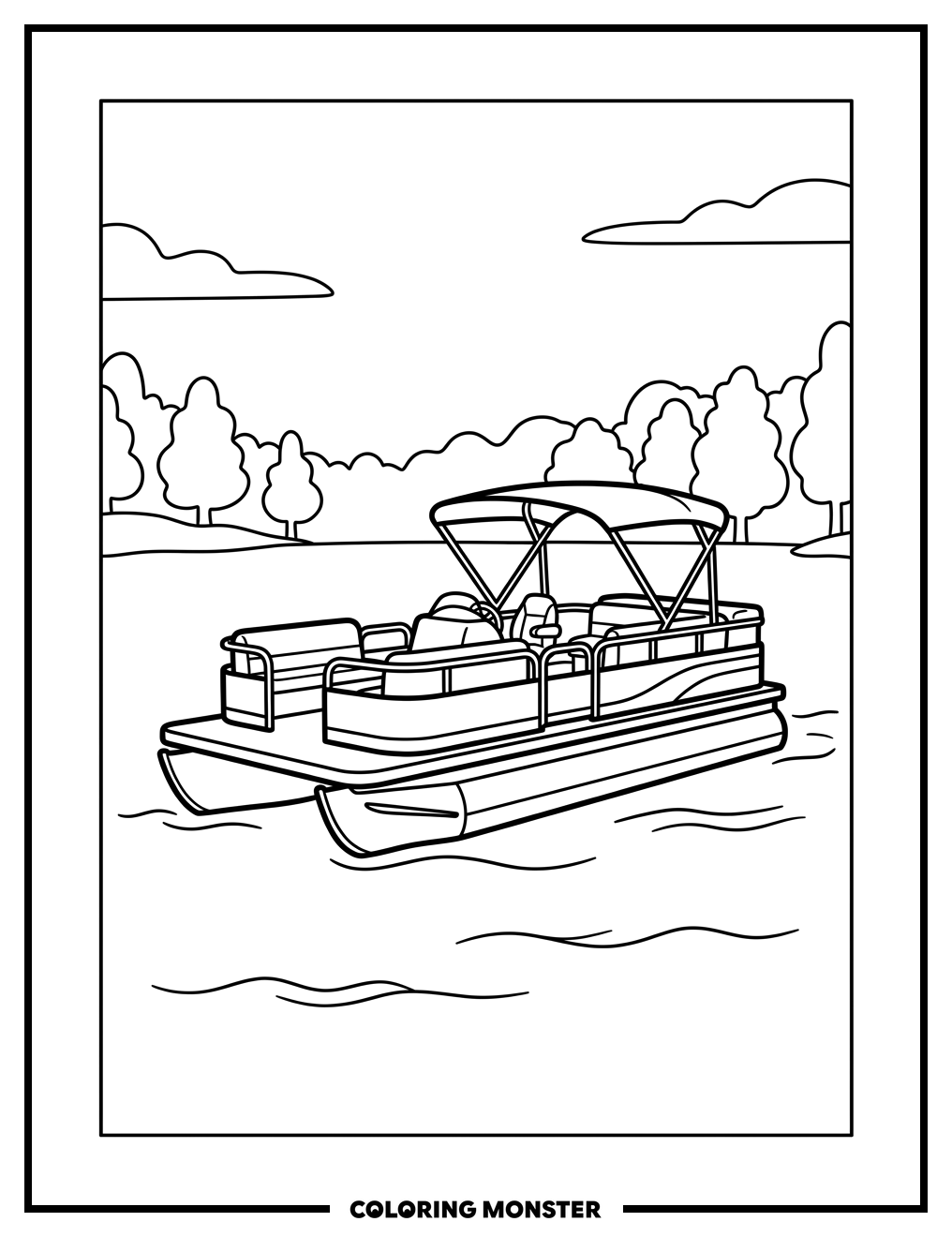 Pontoon Boat on Calm Lake Coloring Page