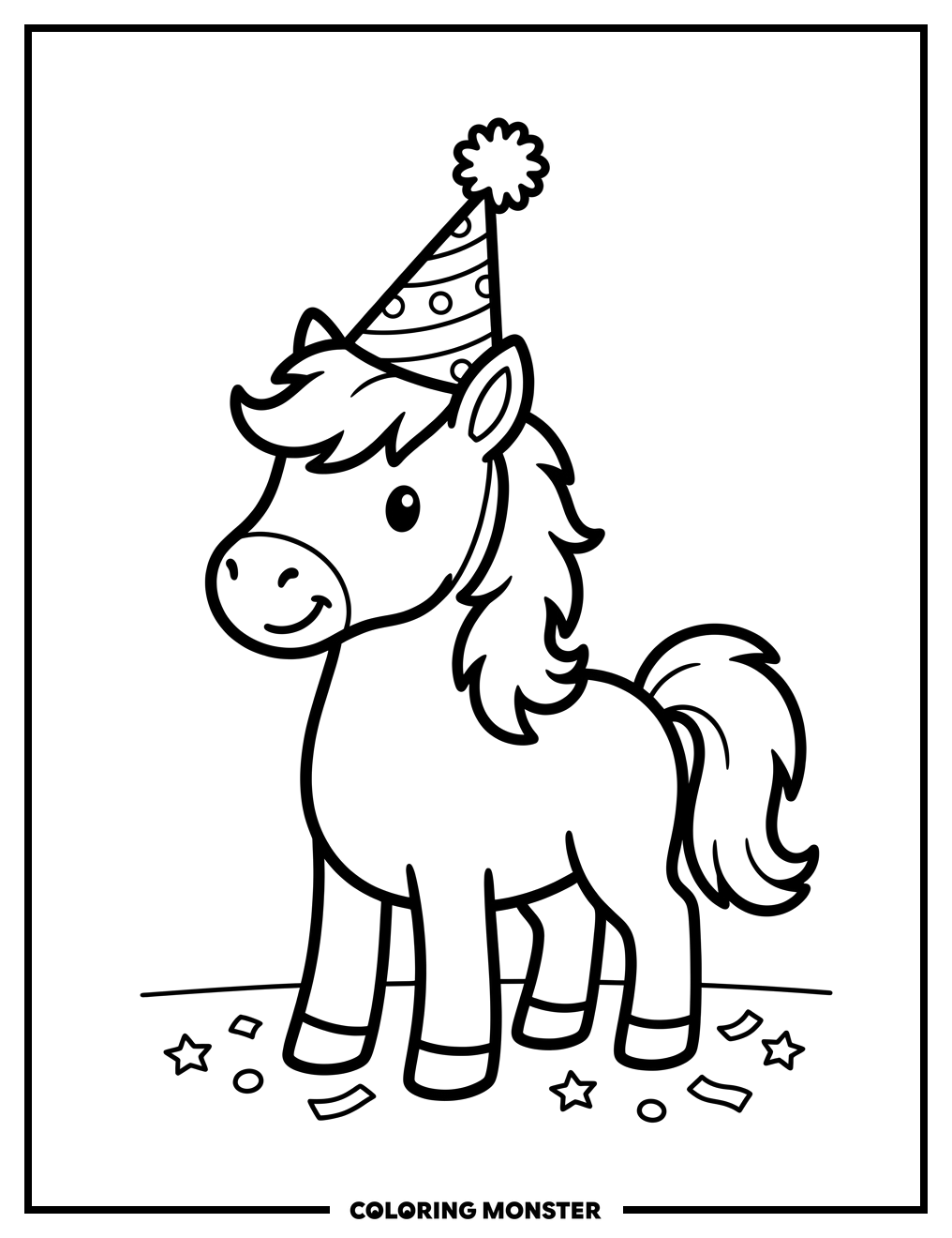 Pony Wearing A Party Hat Coloring Page
