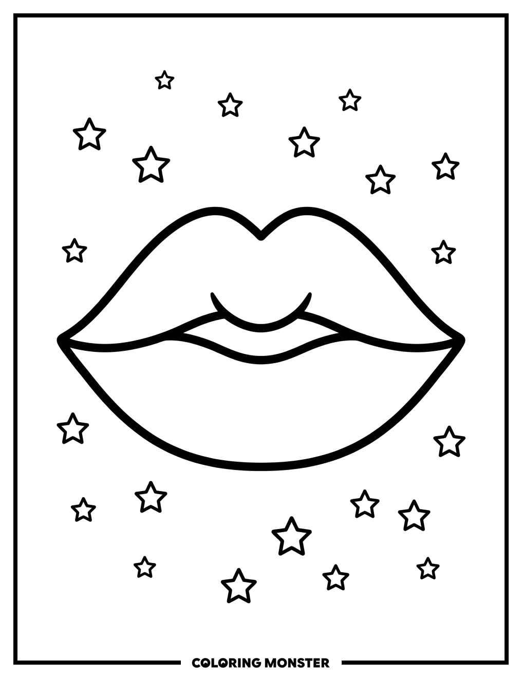 Pop Art Lips with Stars Coloring Page