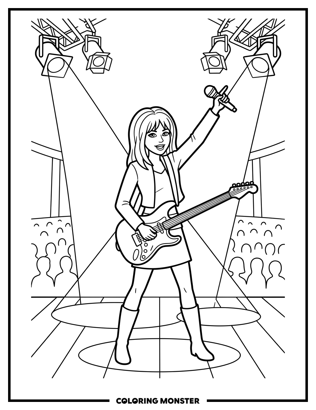Pop Star on Concert Stage Coloring Page