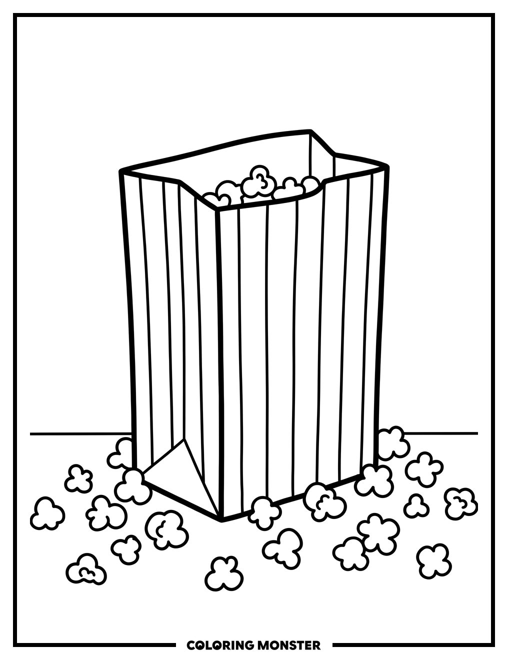 Popcorn Bag and Kernels Coloring Page
