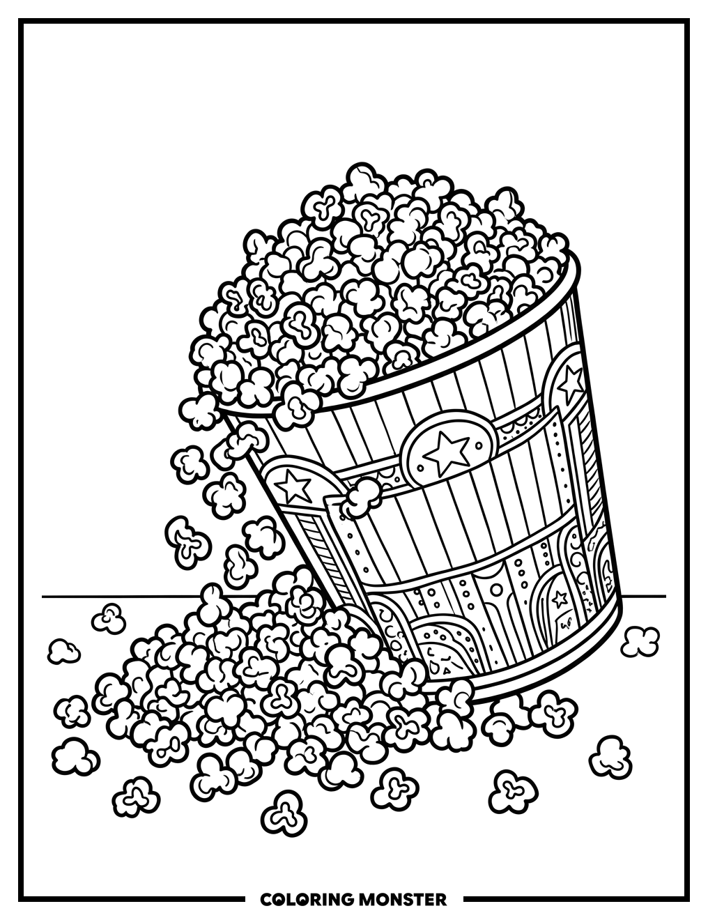 Popcorn Bucket Overflow Coloring Page