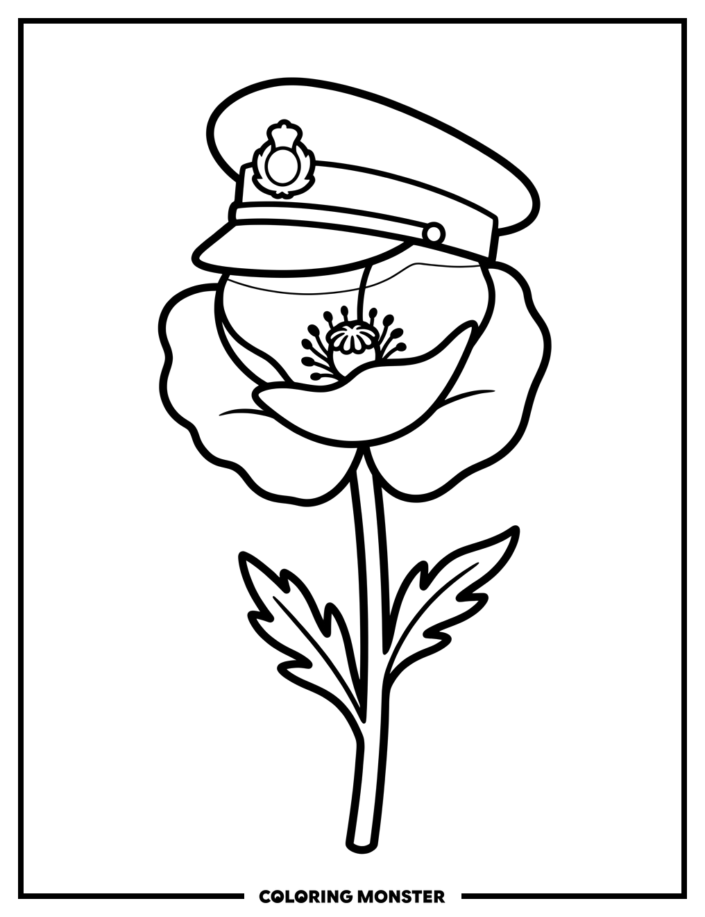 Poppy With Veteran's Cap Coloring Page