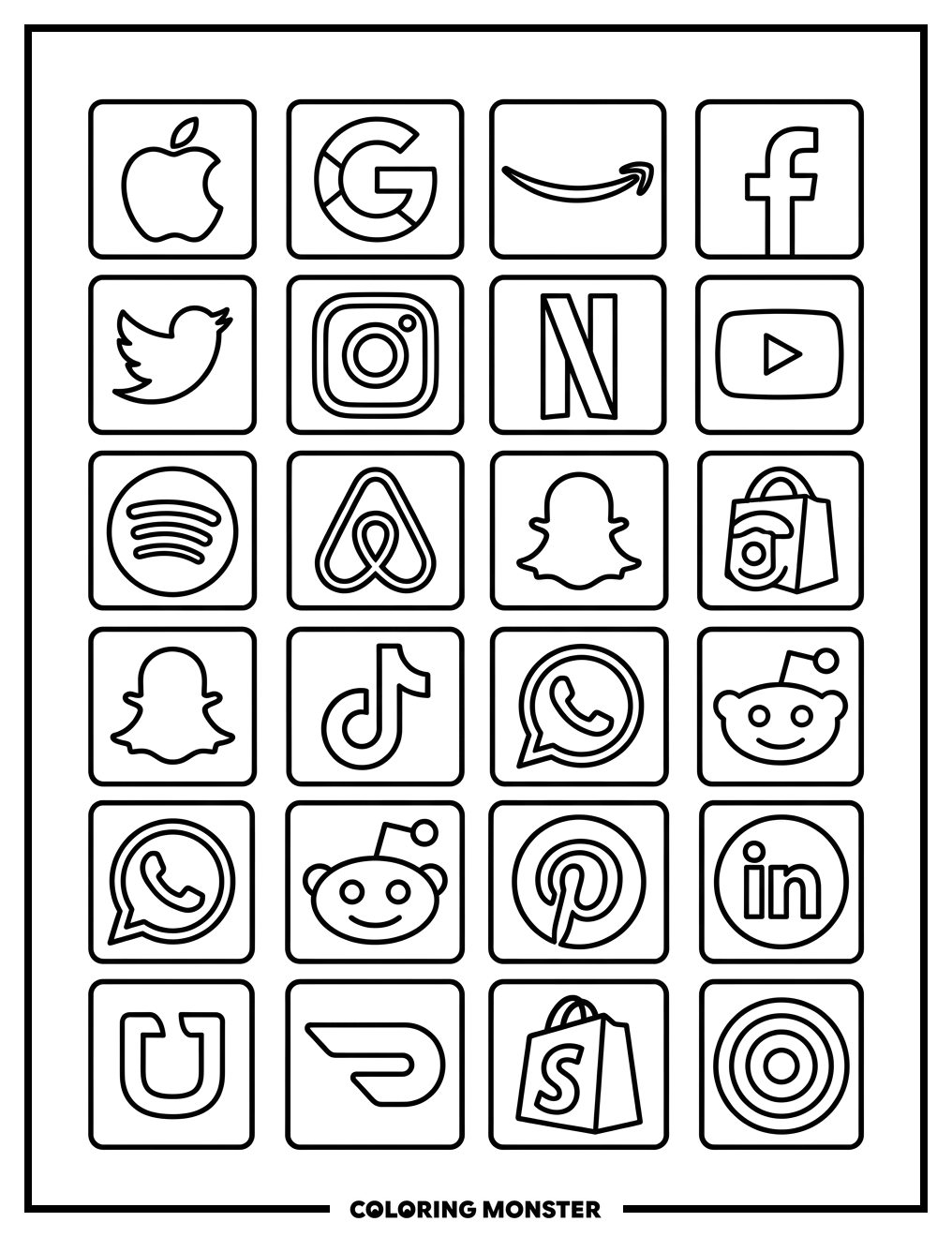 Popular Logos Grid Coloring Page