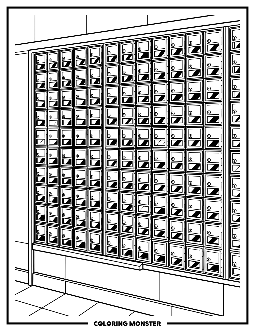 Post Office Wall of Mailboxes Coloring Page