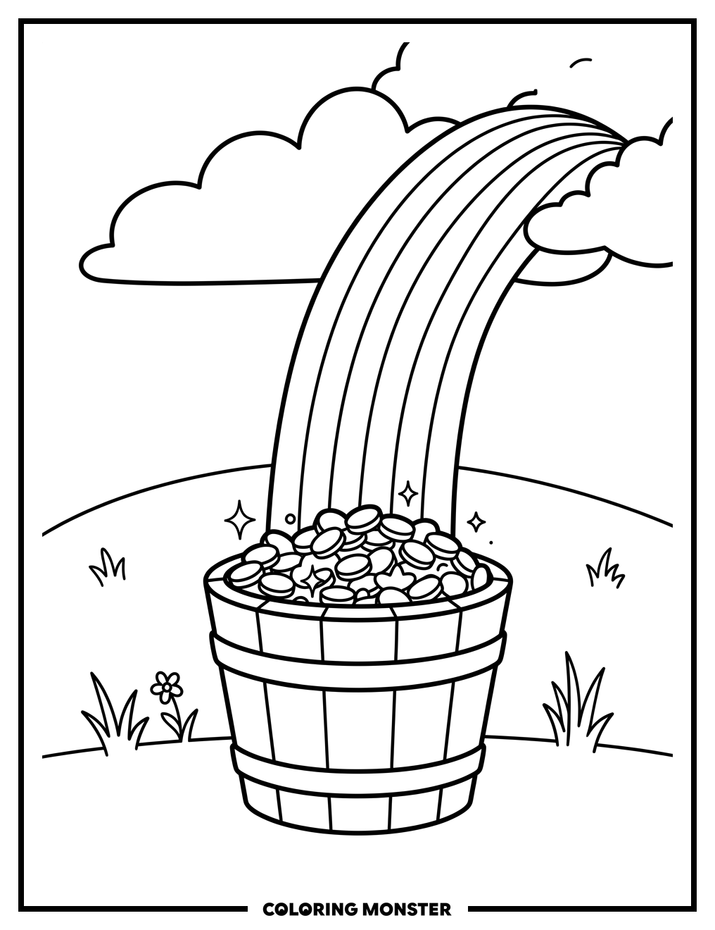 Pot of Gold on Rainbow Hill Coloring Page