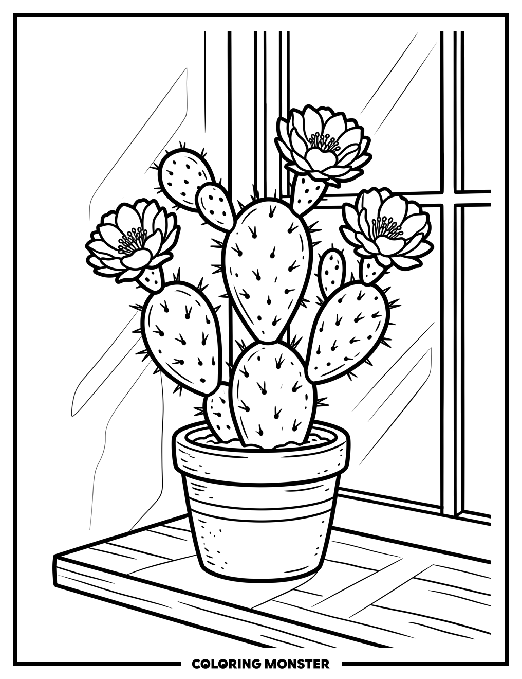 Potted Prickly Pear Cactus Coloring Page