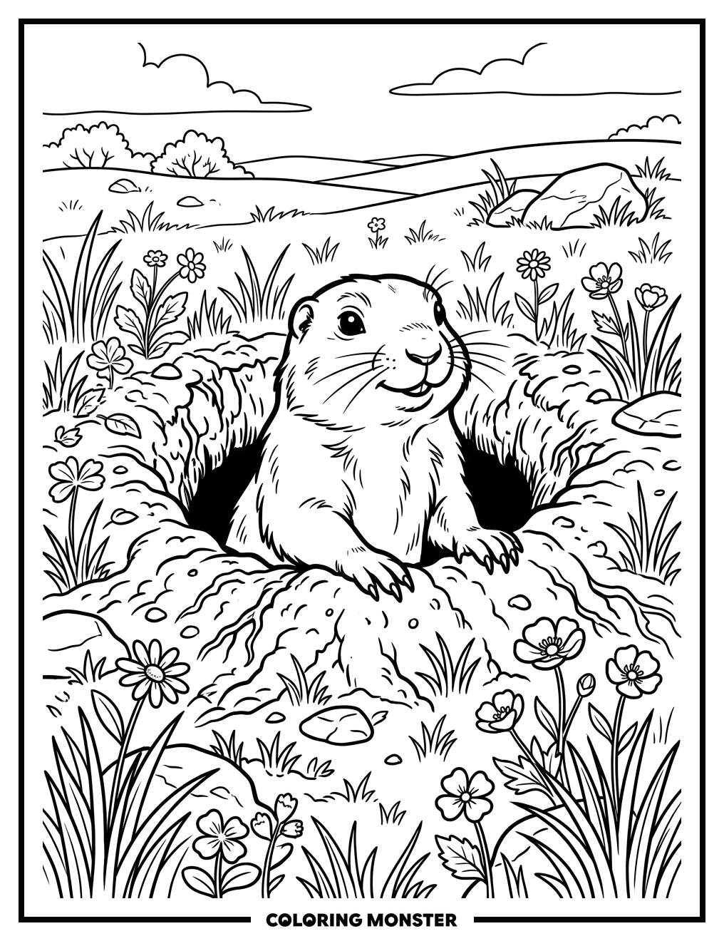 Prairie Dog Peeking from Burrow Coloring Page