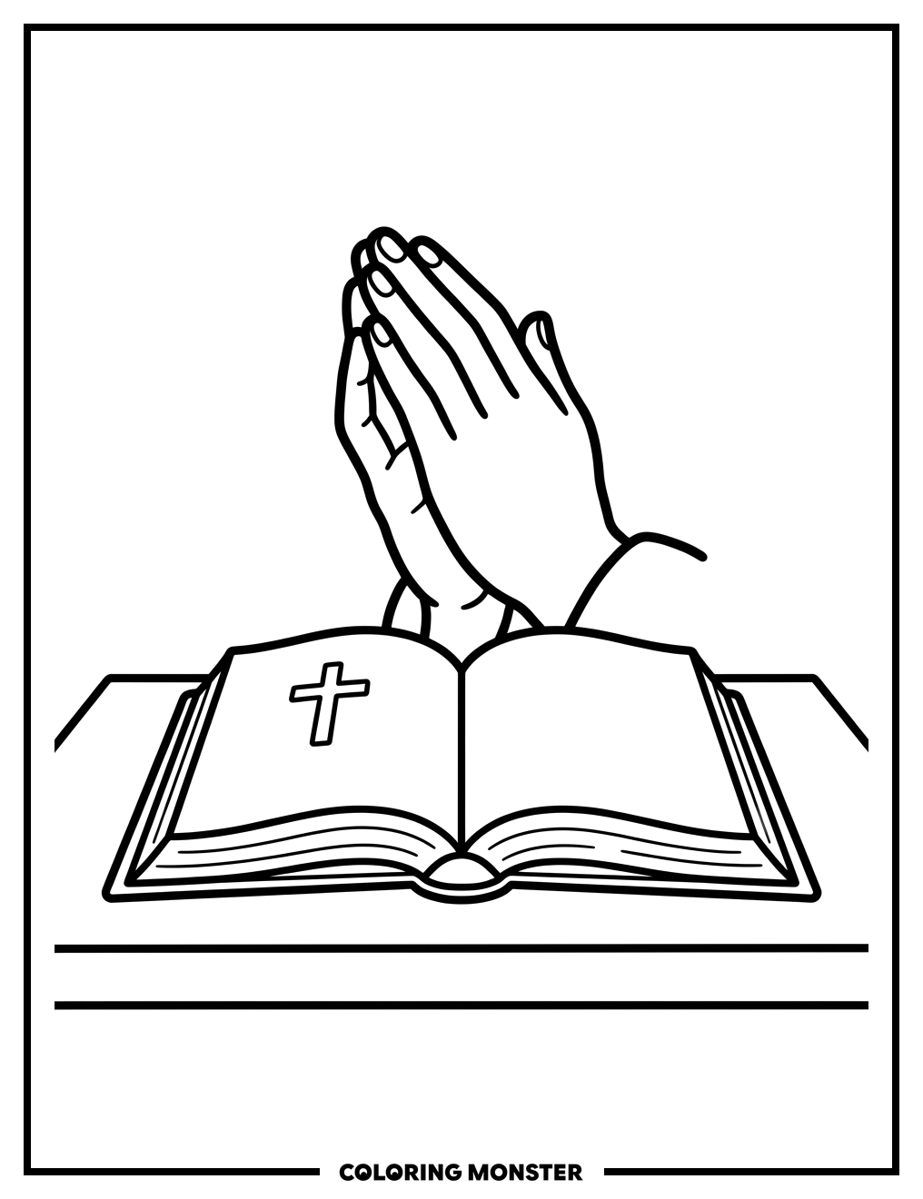 Praying Hands Over Open Bible Coloring Page