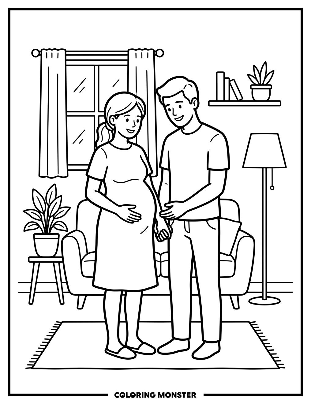 Pregnant Couple Holding Hands Coloring Page