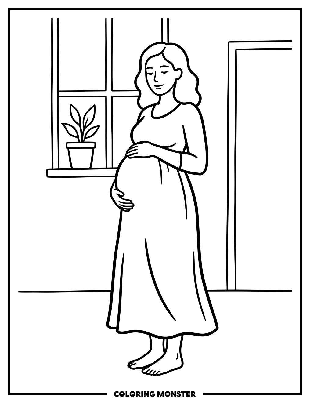 Pregnant Woman Gently Touching Belly Coloring Page